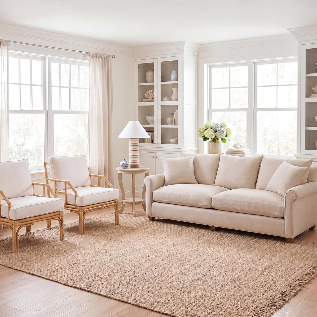 Area Rug - Natural Fiber Collection - Large - Natural, Handmade Jute, Tassel Design, Ideal, Dining Space