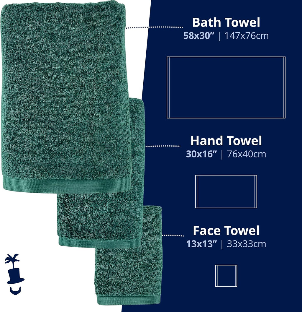3PC Turkish Cotton Bath Towel Set, Silver-Infused (Green) | Plush 700 GSM set includes 58x30" bath towel, 30x16" hand