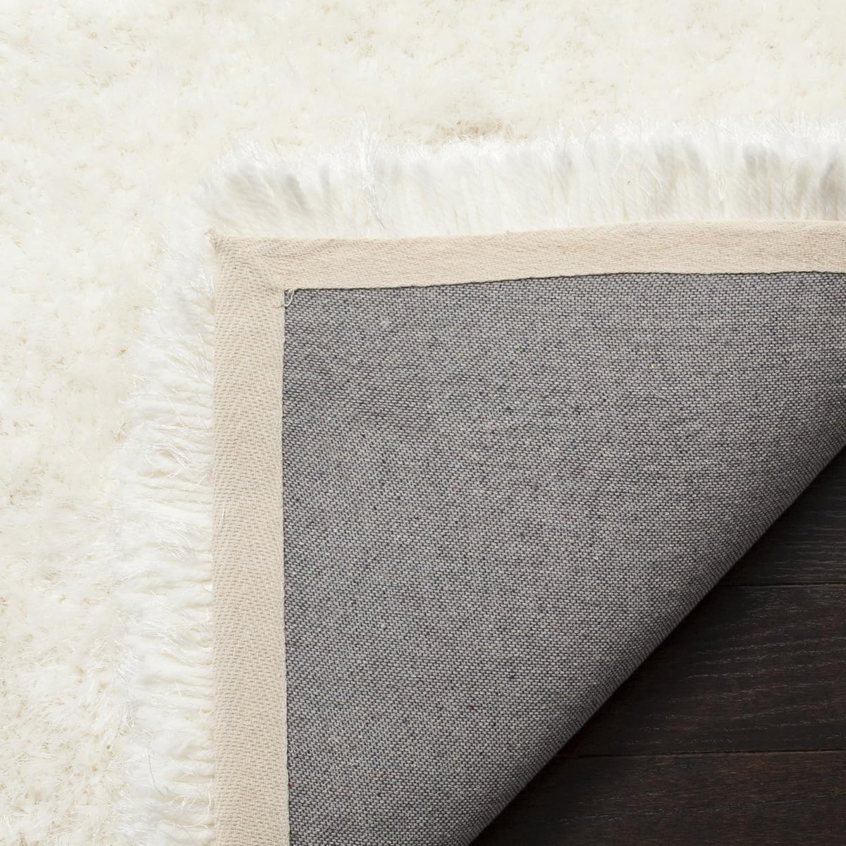 Luxe Shag Collection Area Rug - 6' Square, Ivory, Handmade Glam, 3.2-inch Thick Ideal for High Traffic Areas (SGX160A)