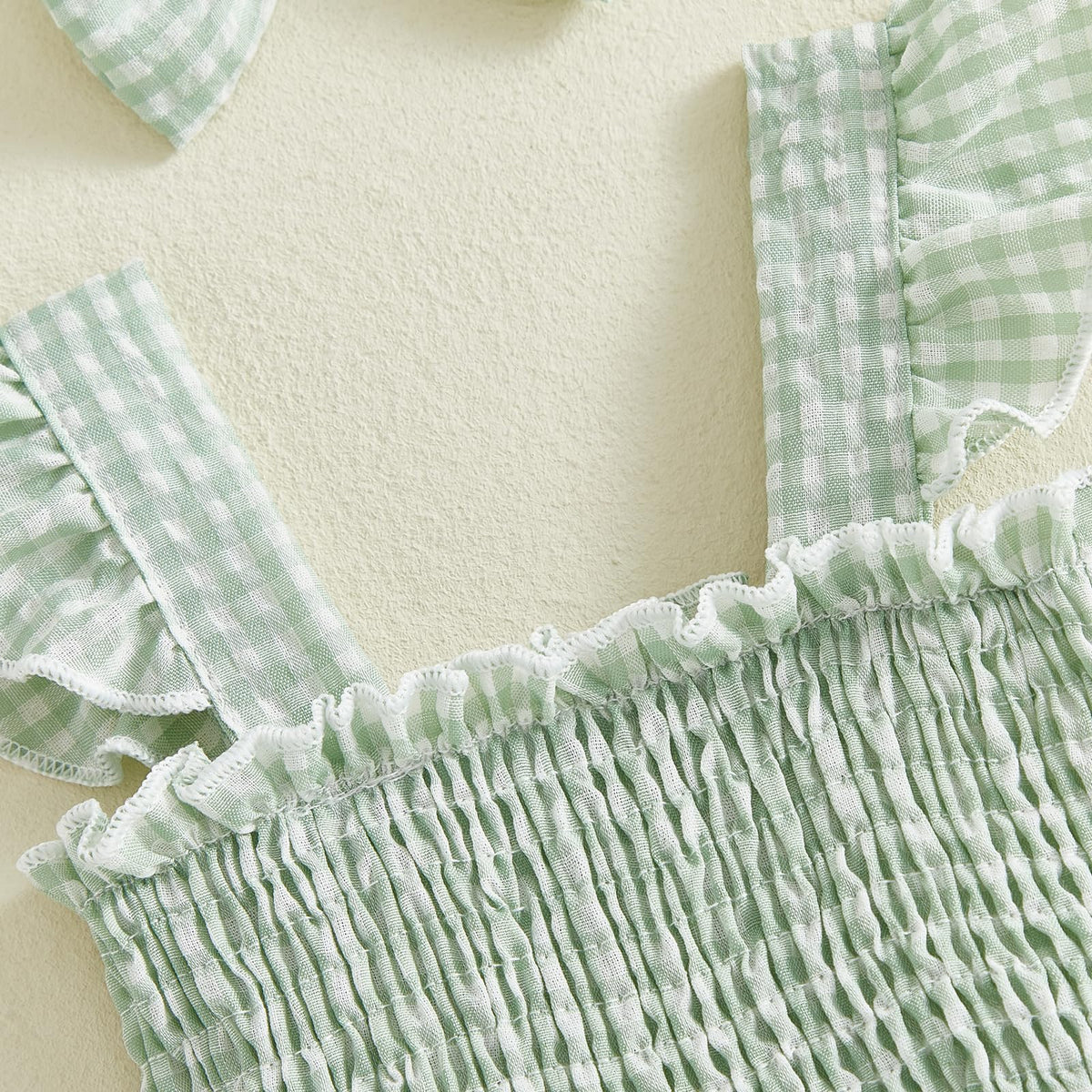 Baby Girl Plaid Romper Flying Sleeve Ruffle Baby Dress Romper Infant Girl Summer Clothes with Headband