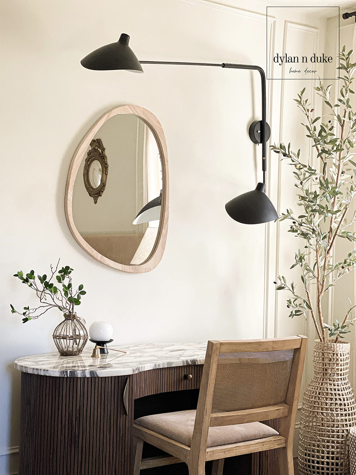 Irregular Wood Frame Boho Mirror - Large Wall Mounted Accent, Asymmetrical, Modern Aesthetic Wall Decor (Natural)