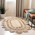 Natural Fiber Round Collection Oval Natural NFB251A Handmade Boho Country Charm Jute Area Rug
