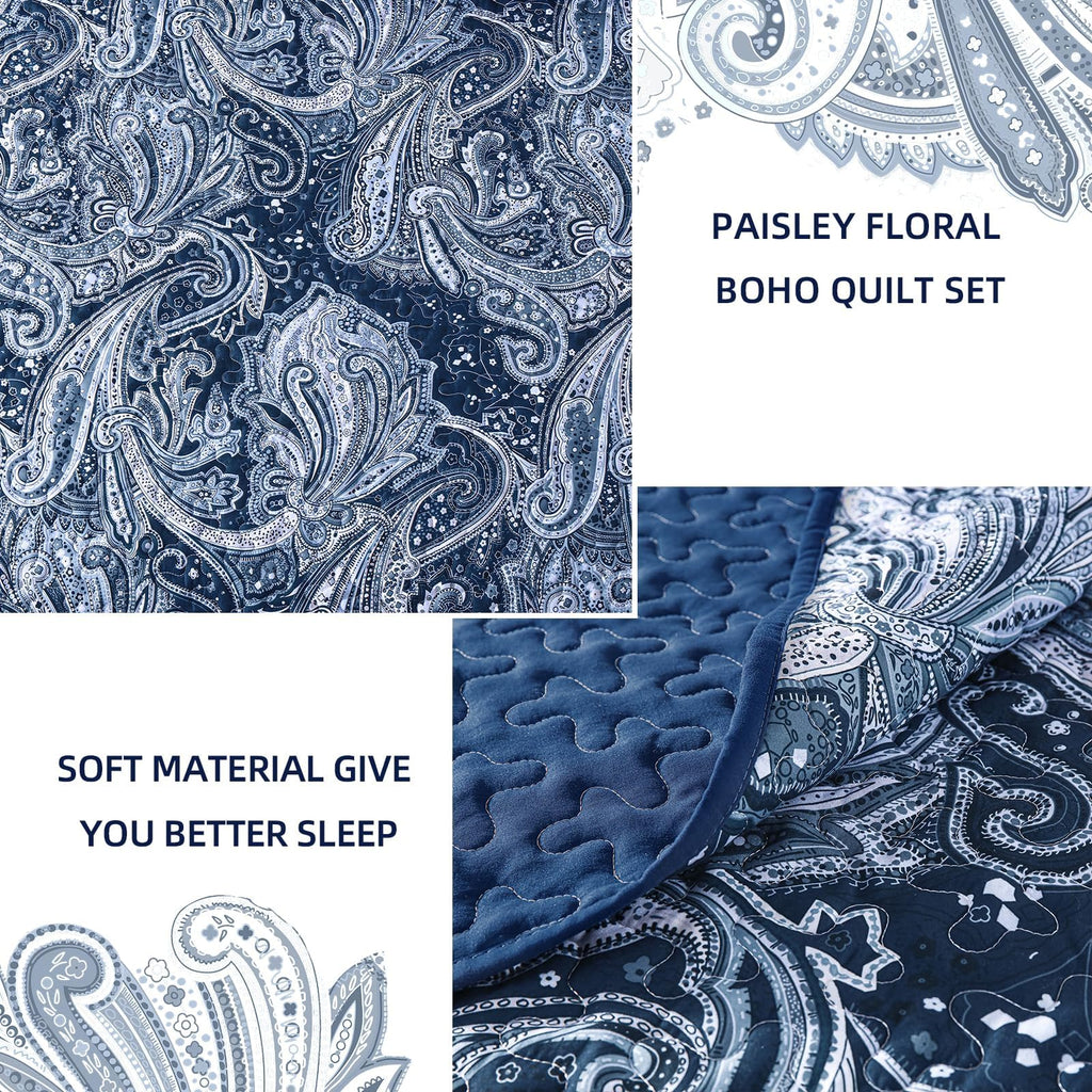 Navy Paisley Quilt Set, Boho Bedspread Coverlet