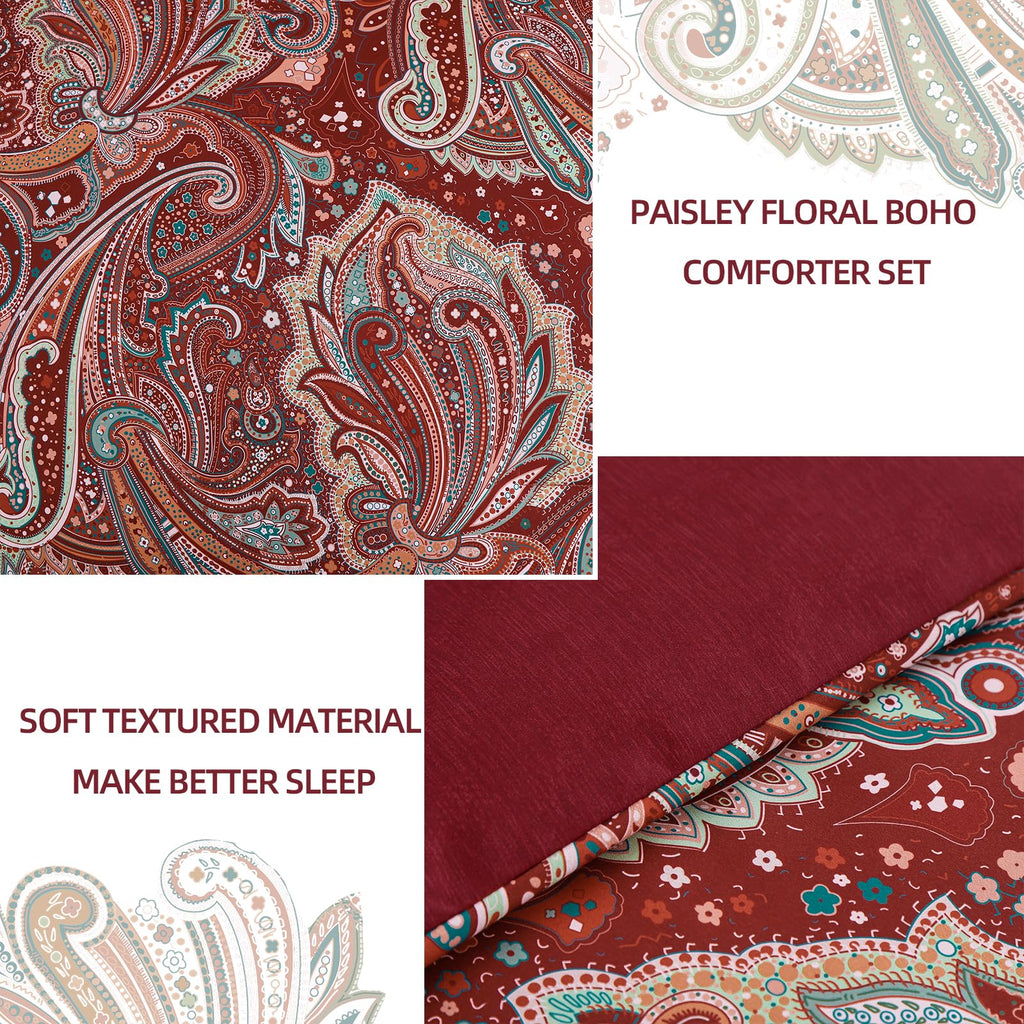 Red Paisley Comforter Set 7 Piece California King Size Bed in a Bag