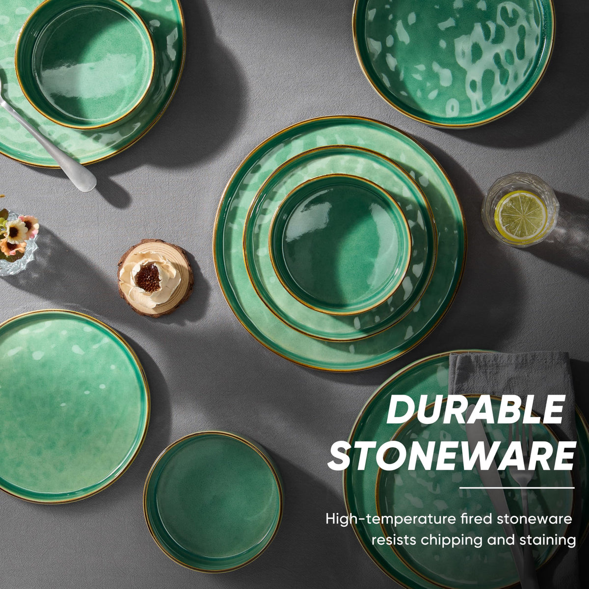 Stoneware Dinnerware Set, 16-Piece Plates and Bowls Sets for 4
