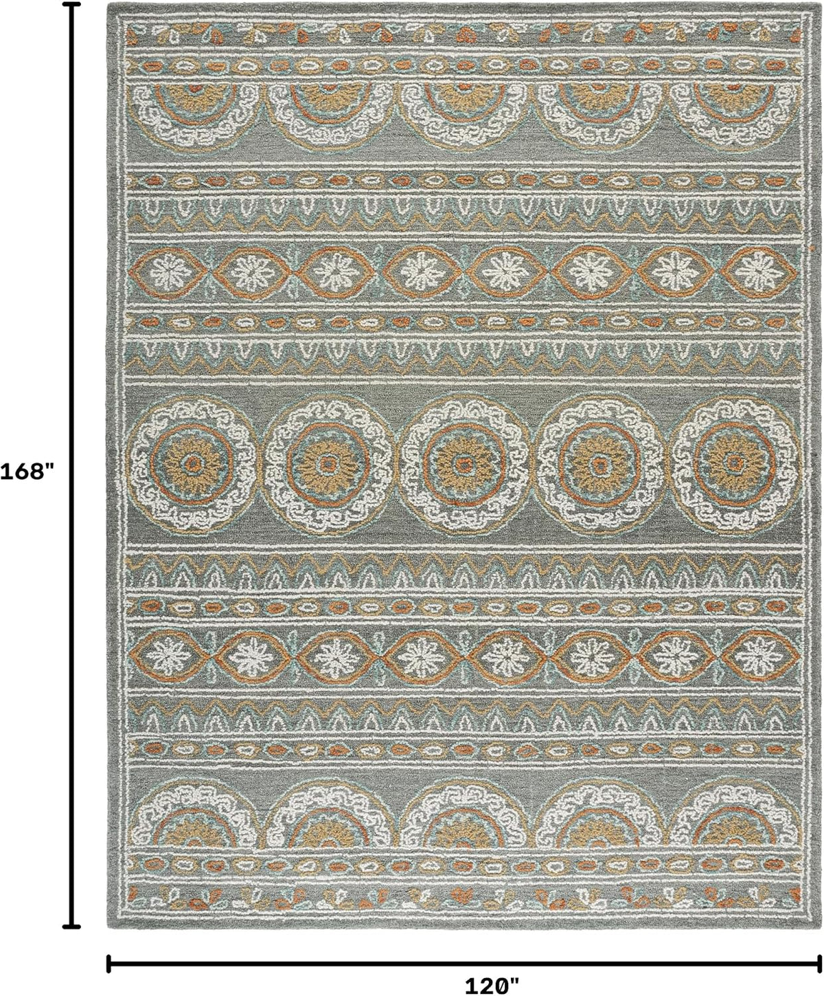 Blossom Collection Area Rug, Grey & Ivory, Handmade Wool, Ideal for High Traffic Areas in Living Room