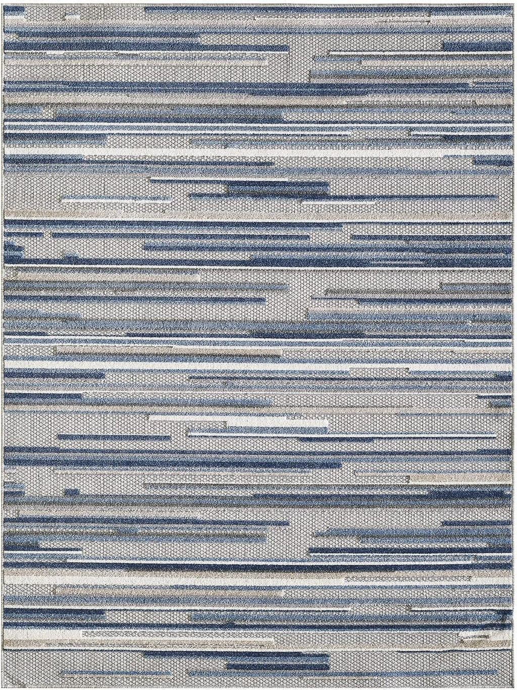 2' x 4' Blue Abstract Striped Indoor Outdoor Area Rug
