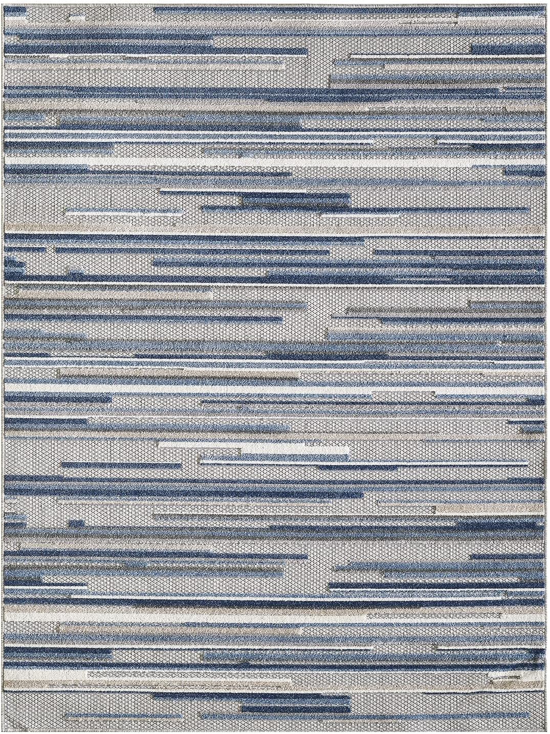 2' x 4' Blue Abstract Striped Indoor Outdoor Area Rug