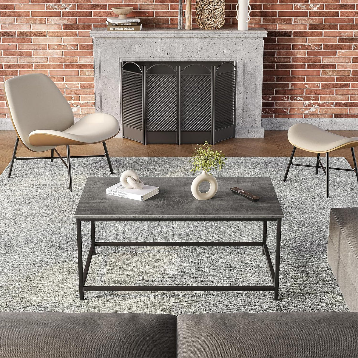 Small Coffee Table Modern Coffee Tables Open Design Rectangular Minimalist Center Table Home Office, Easy Assembly