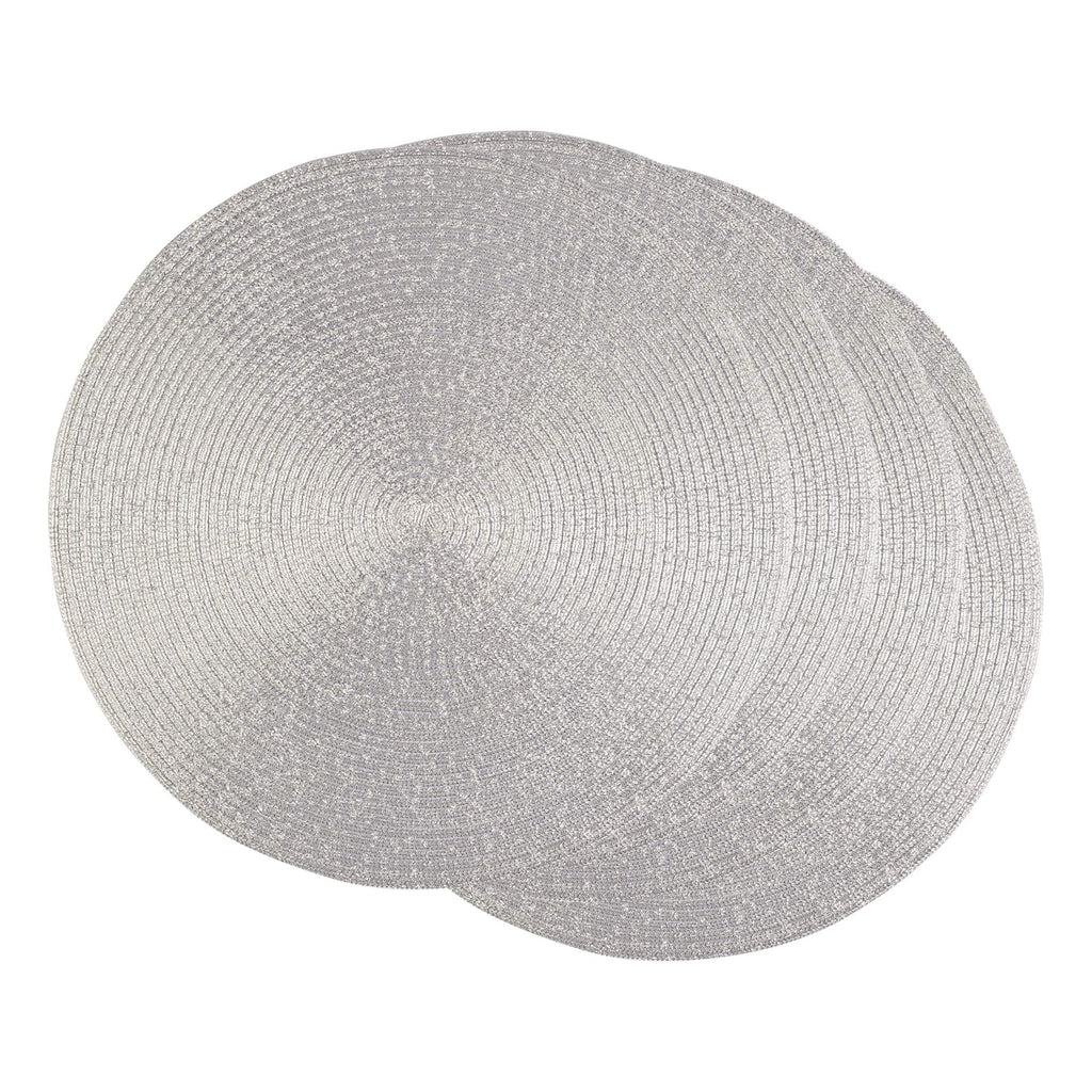 Woven Placemats Collection Metallic Round Placemat Set, 15", Platinum Silver, 4 Piece