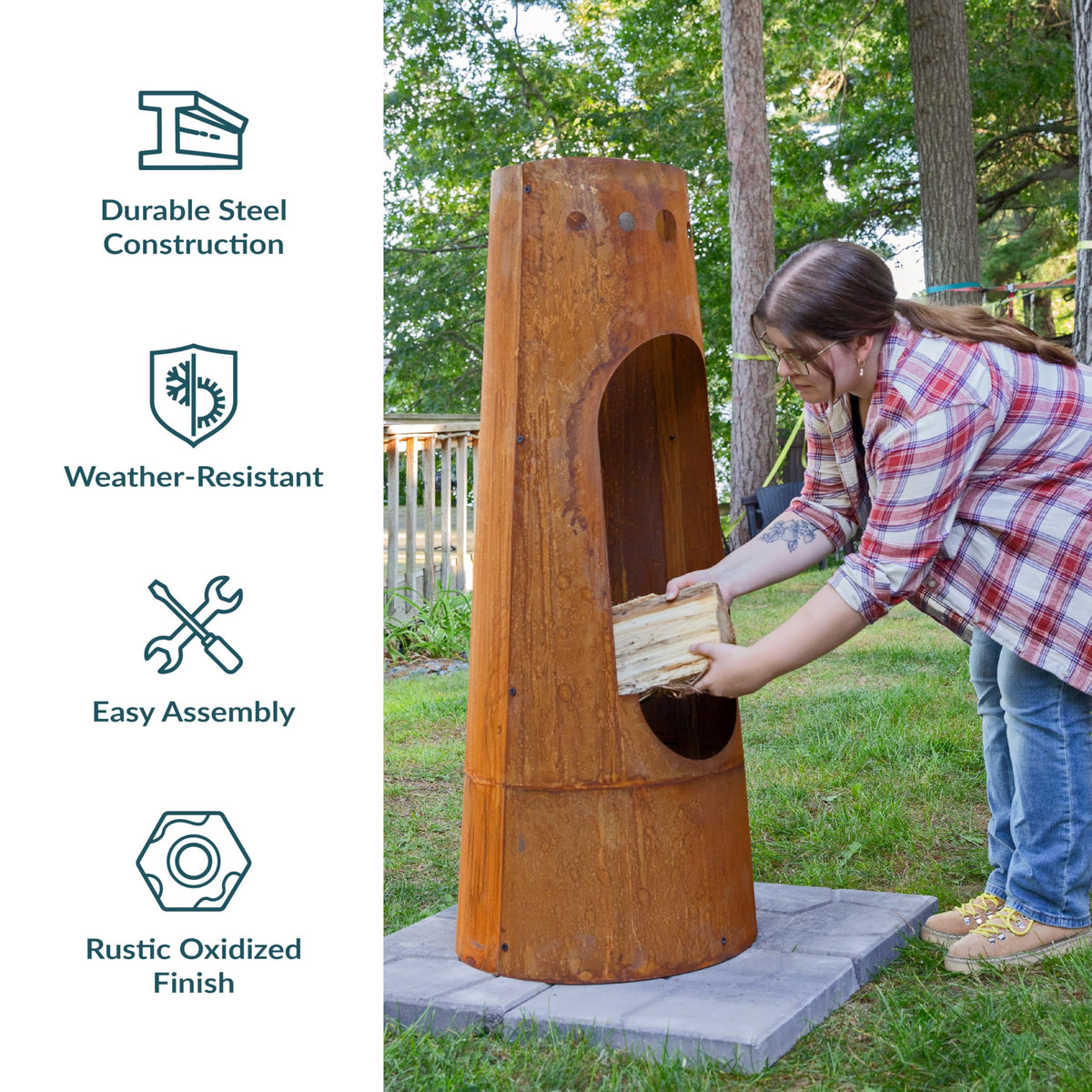 Santa Fe Large Wood Burning Chiminea Outdoor Fireplace, 50"