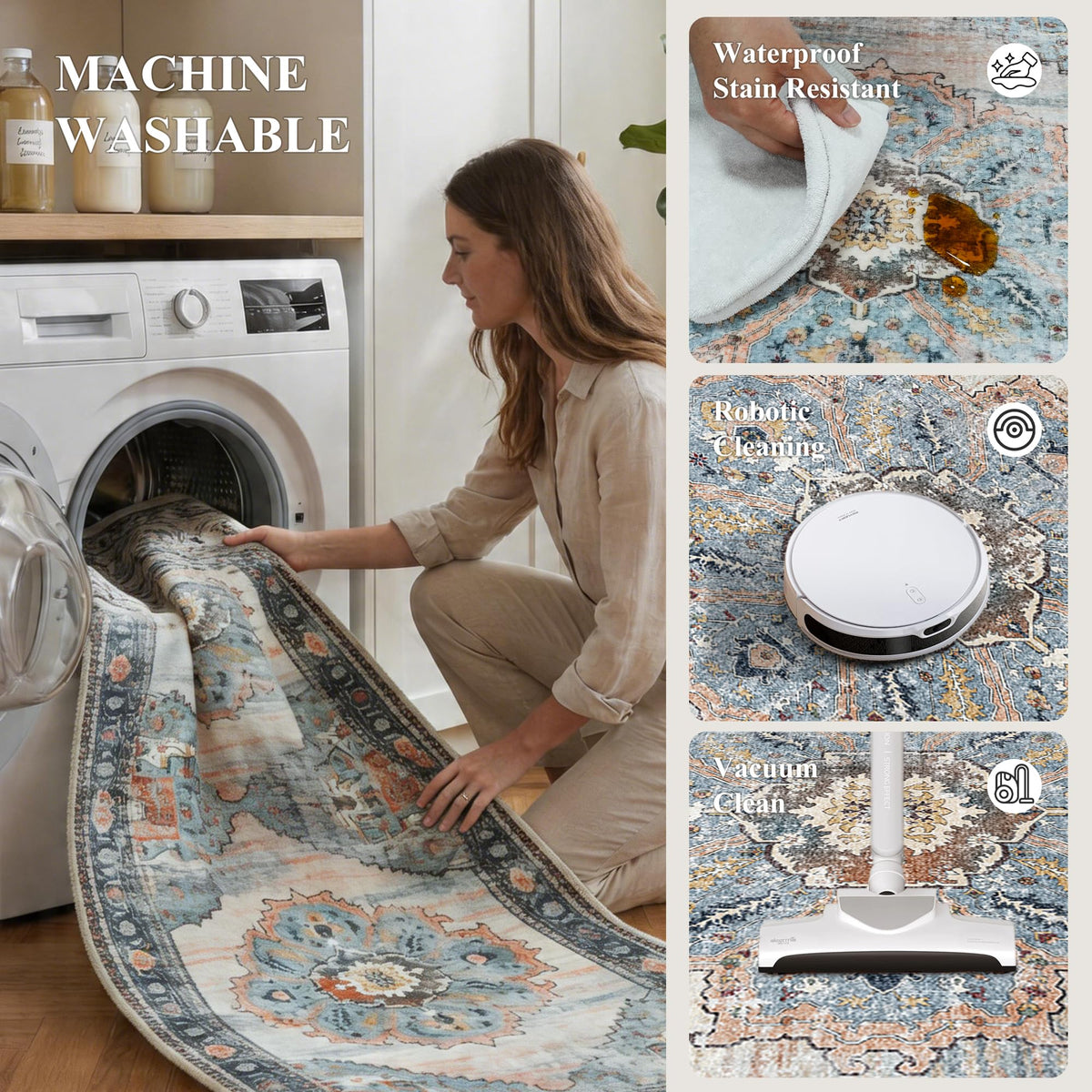 3x12 ft Non Slip Hallway Runner Rug - Long Washable Stain Resistant Low Pile Thin Carpet Runners Entryway Bathroom