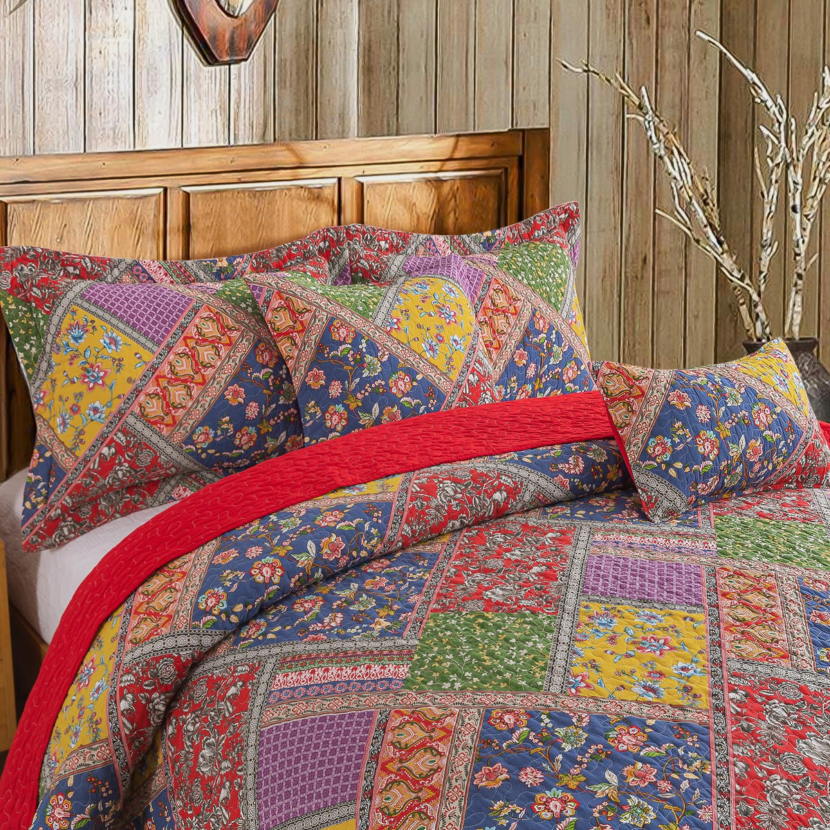 Farmhouse Quilt Set - Vintage 100% Cotton Cover Bedspread