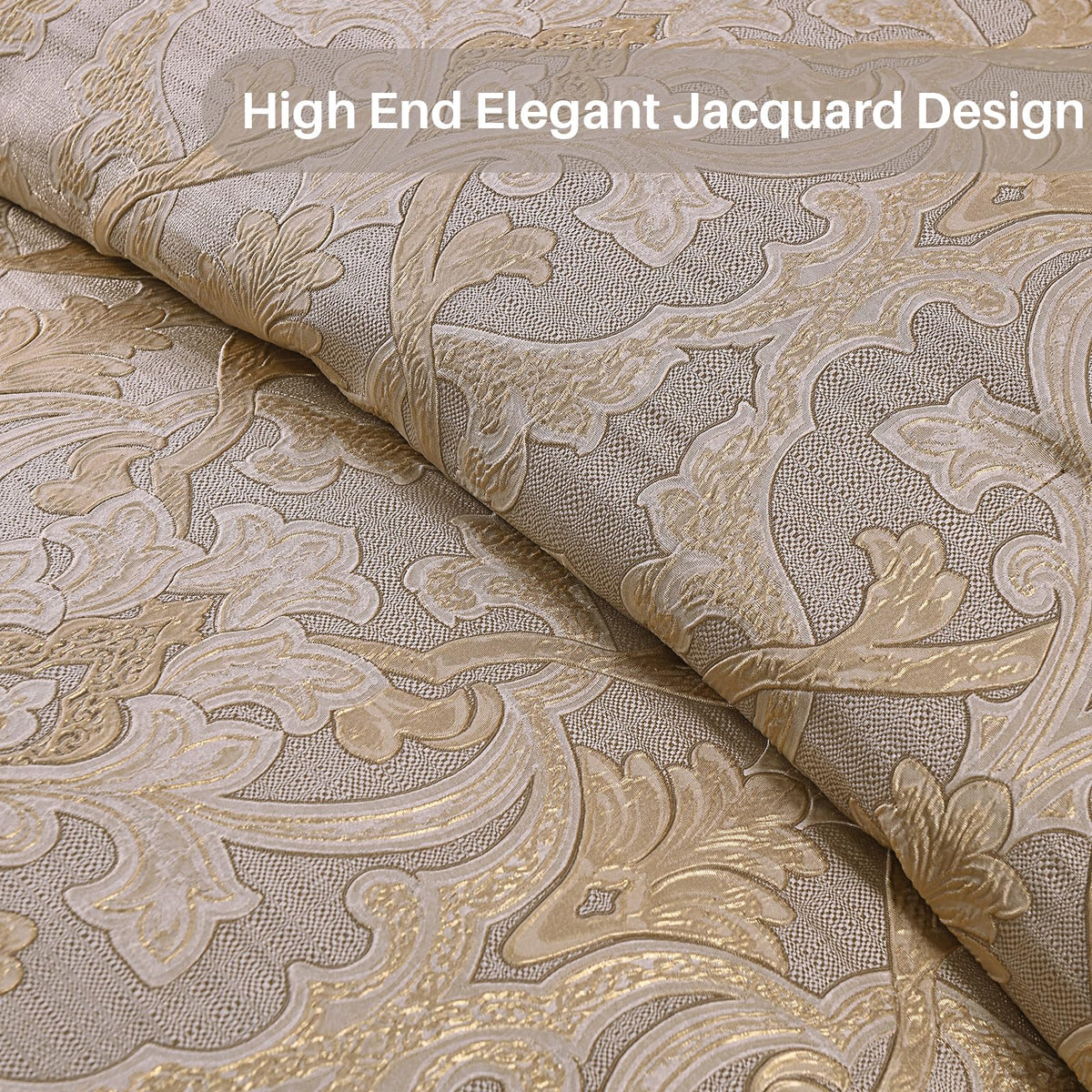 Beige Gold Comforter Set, Luxury 7PC Jacquard Bedding
