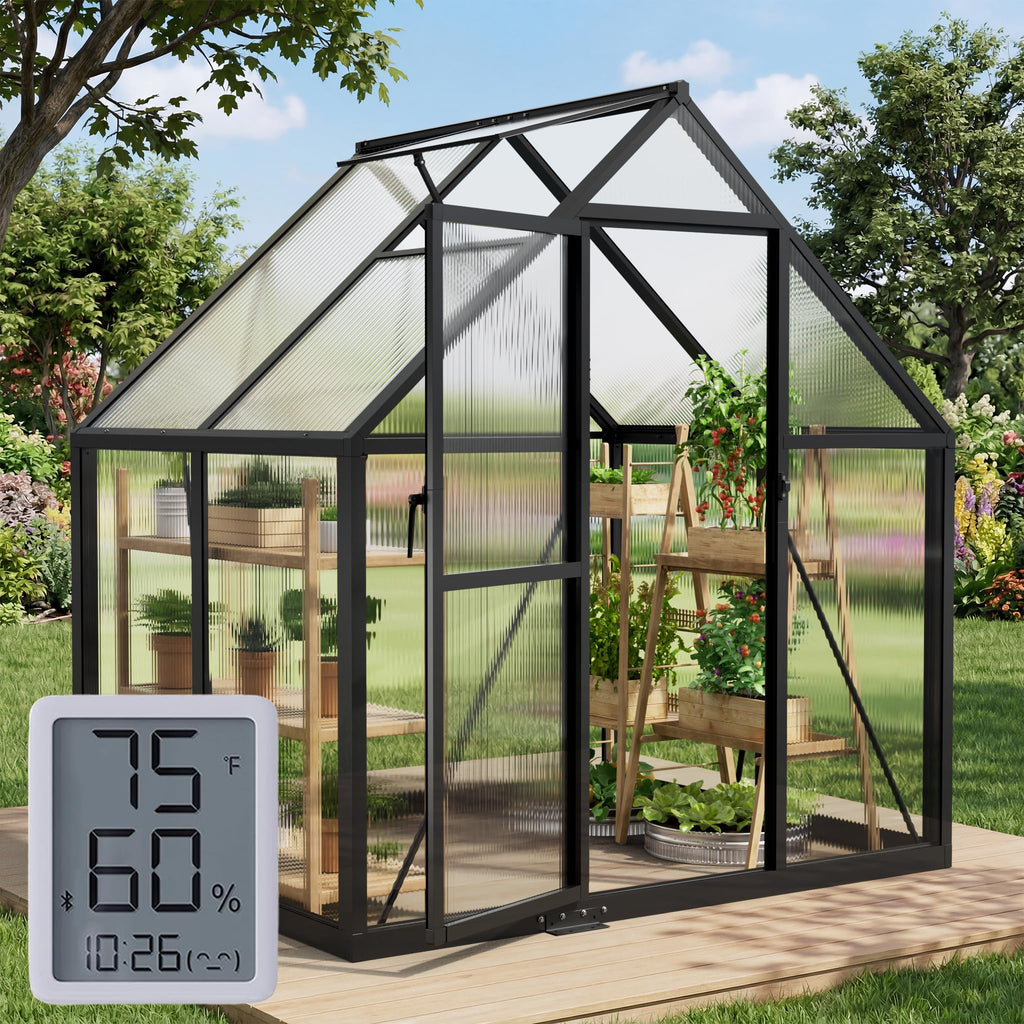 6x4FT Greenhouse with Hygrometer, Windproof Warm Plant Green Houses
