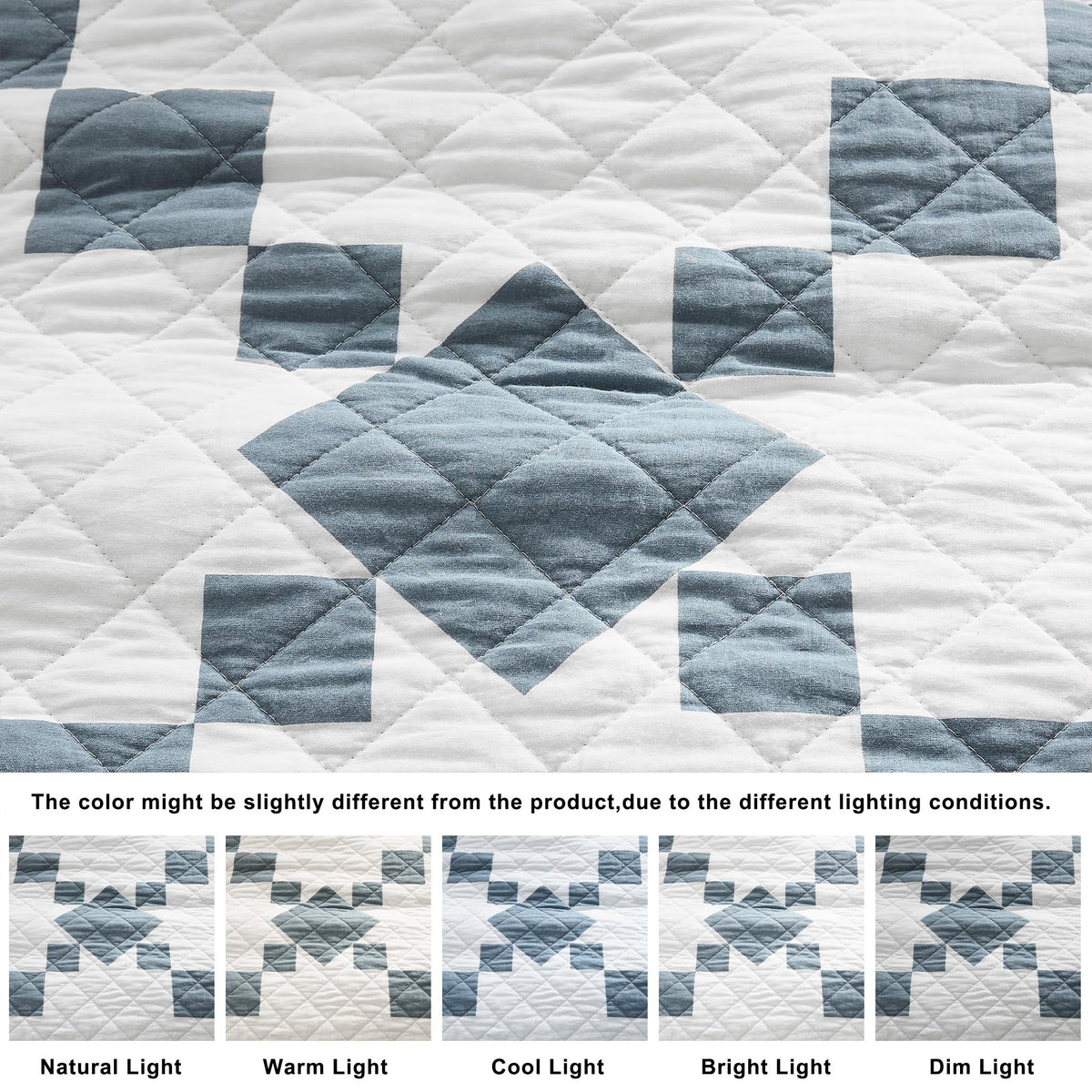 100% Cotton Quilt California, Oversized Lightweight Reversible Gingham Patchwork Bedding Set with 2