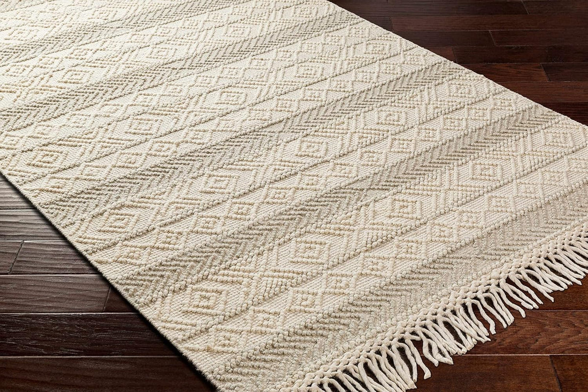 Ummi Wool Hallway, Kitchen Runner Rug - Geometric Striped Diamond Border - Traditional Transitional Scandinavian