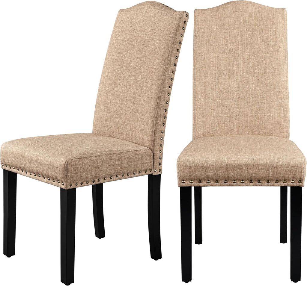 Upholstered Dining Chairs Set of 2, Modern Kitchen Chairs with Nailhead Trims and Solid Wood Legs for Dining Room