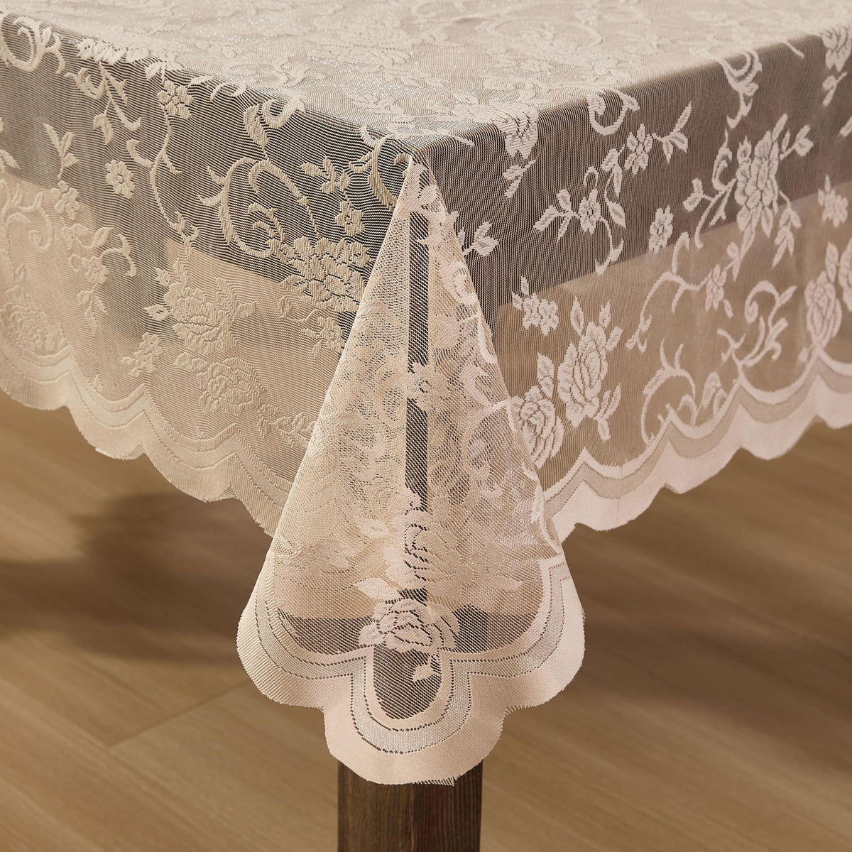 Harper Floral Lace Tablecloth, Rectangle, 54x72 Inch, Linen Taupe