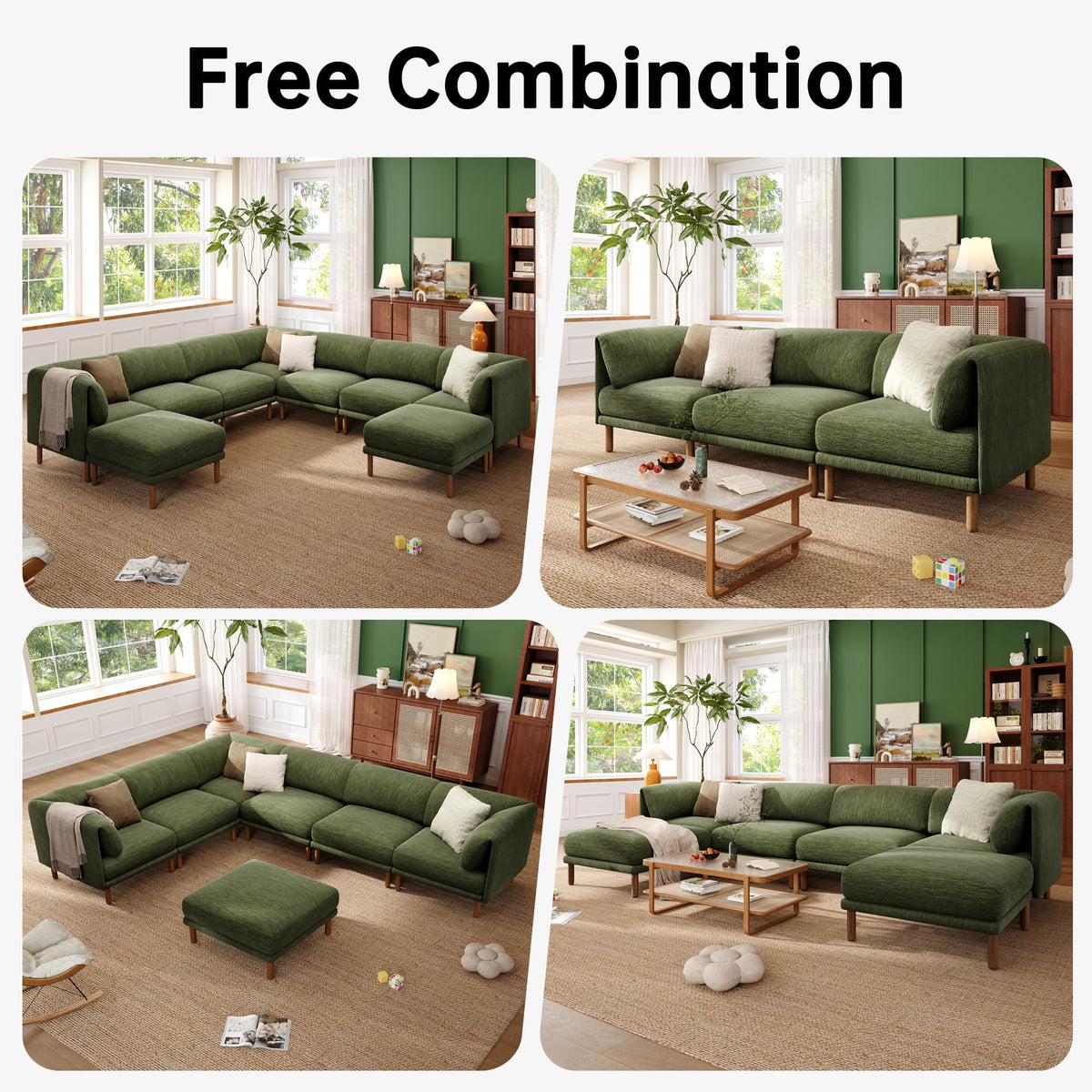 Modern Modular Sectional Couches, Sectional Cload Sofa, Green