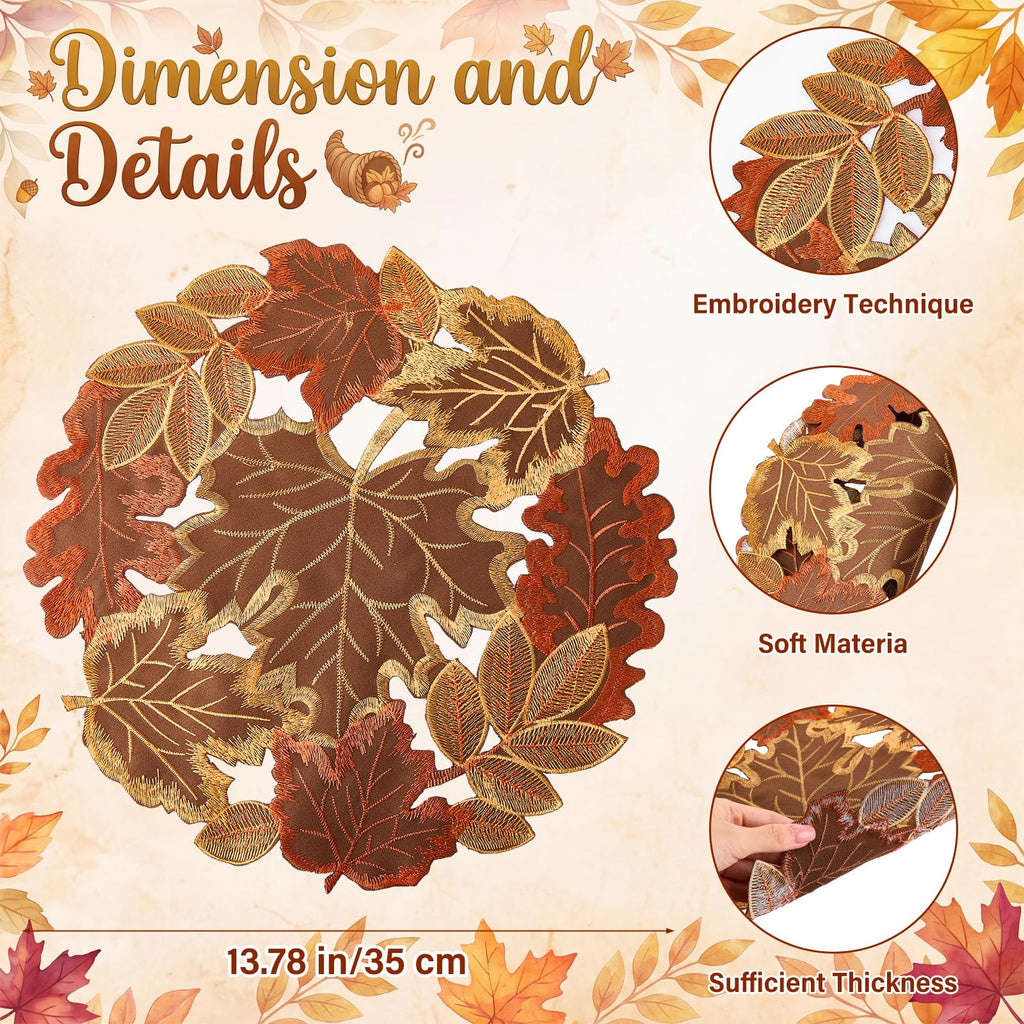 12 Pcs Fall Thanksgiving Placemats, Maple Leaves Embroidered Mats