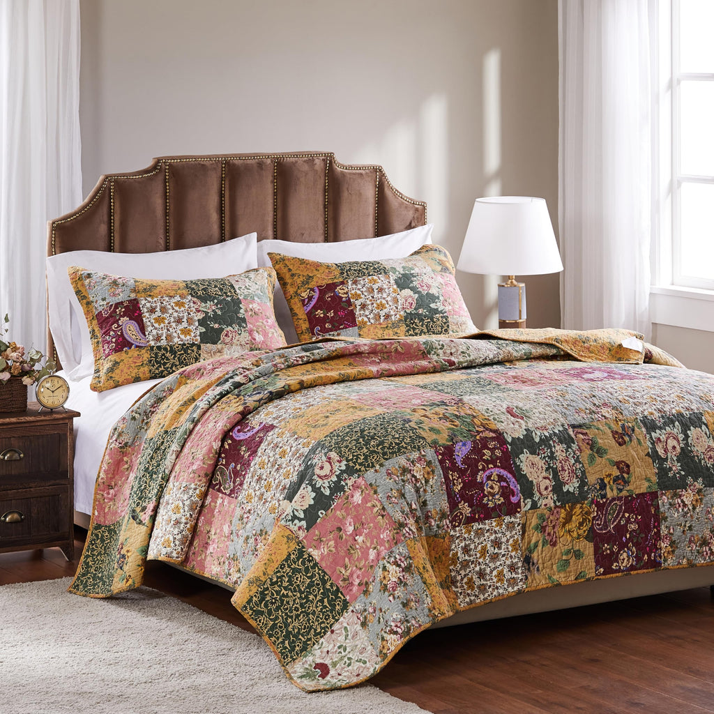 Home Antique Chic 100% Cotton Authentic Patchwork Quilt Set, Multicolor