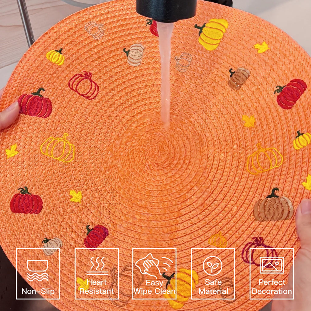 Orange Pumpkin Fall Placemats Set of 4 Round Table Mats