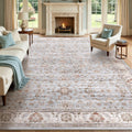 Washable Area Rug Non-Slip Floral Carpet, Gray/Light Blue