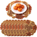 12 Pcs Fall Thanksgiving Placemats, Maple Leaves Embroidered Mats