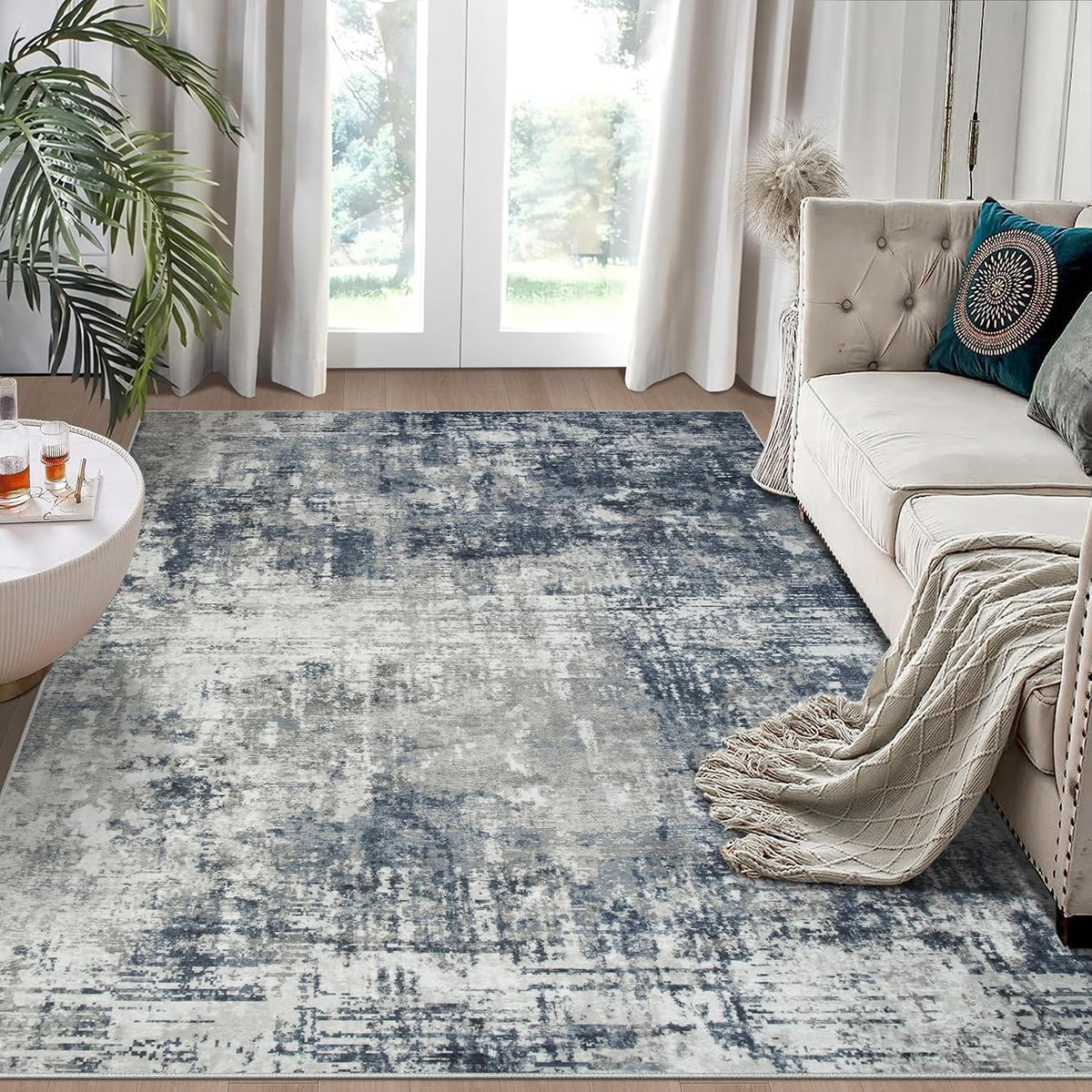 Area Rugs Bedroom Dining Room Washable Blue Grey