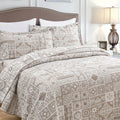 3 Piece Brown Patchwork Bedspread Sets King Size, Boho Reversible Jacquard Bedding Set for All Season, Soft