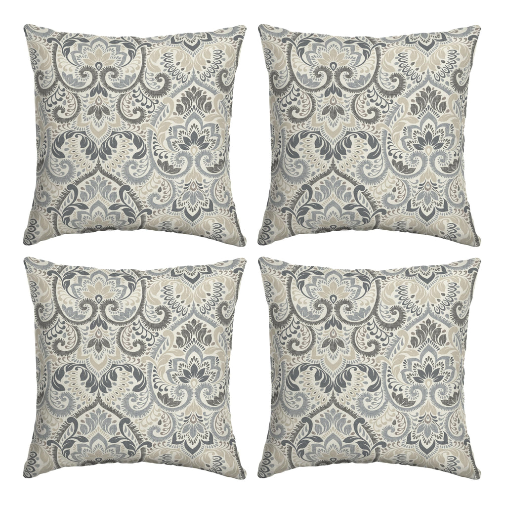 Outdoor Toss Pillow, 4-Pack, 16x16, Neutral Damask