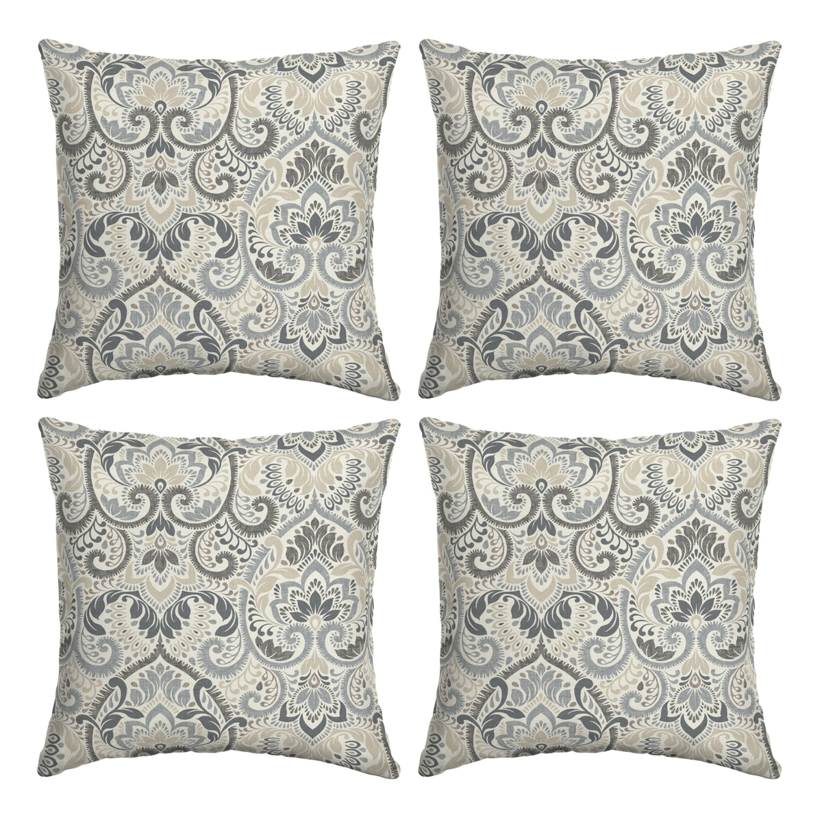 Outdoor Toss Pillow, 4-Pack, 16x16, Neutral Damask
