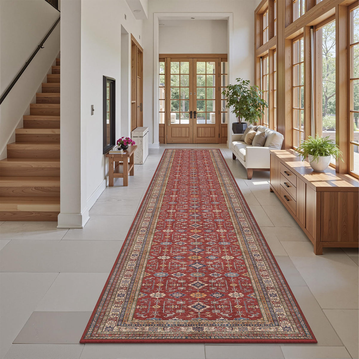 Oriental Runner Rug Vintage Hallway Runner Rug Non Slip Machine Washable Stain Resistant Rugs Bedside Kitchen