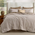 Brown Gingham Comforter Set, Soft Fall Bedding 3 pcs