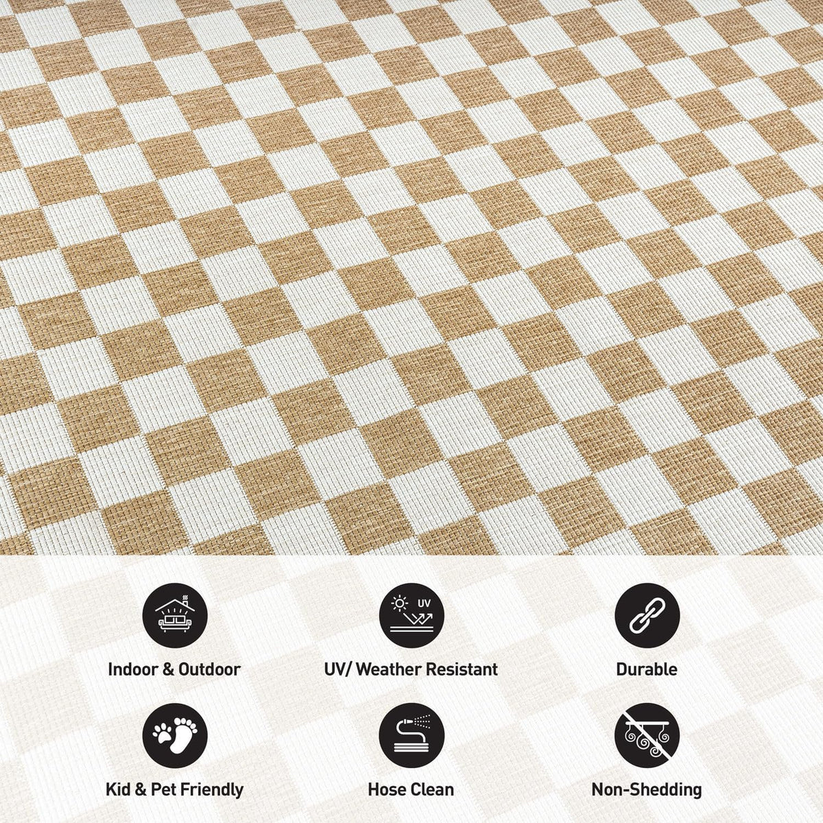 Indoor/Outdoor Checkered Weather Resistant Area Rug Natural