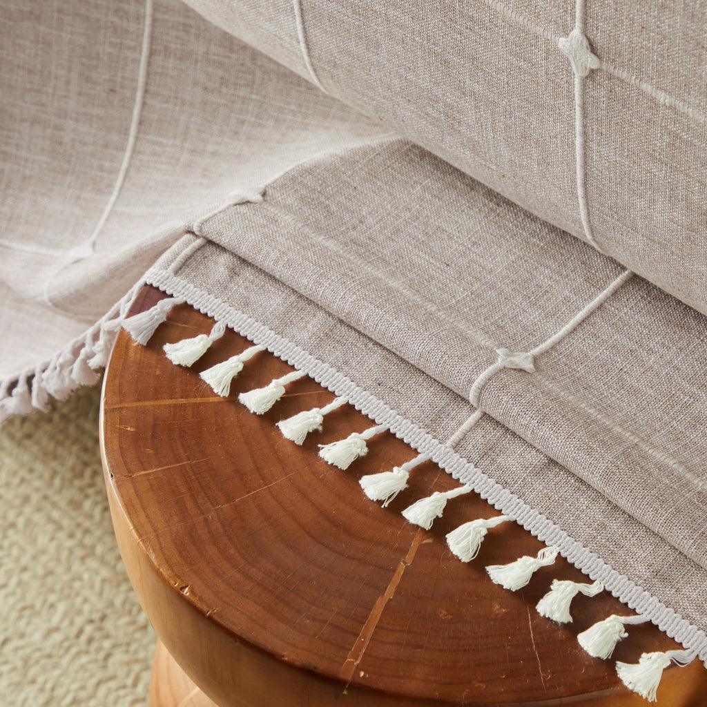Boho Round Grid Tablecloth with Tassels, Taupe 60in