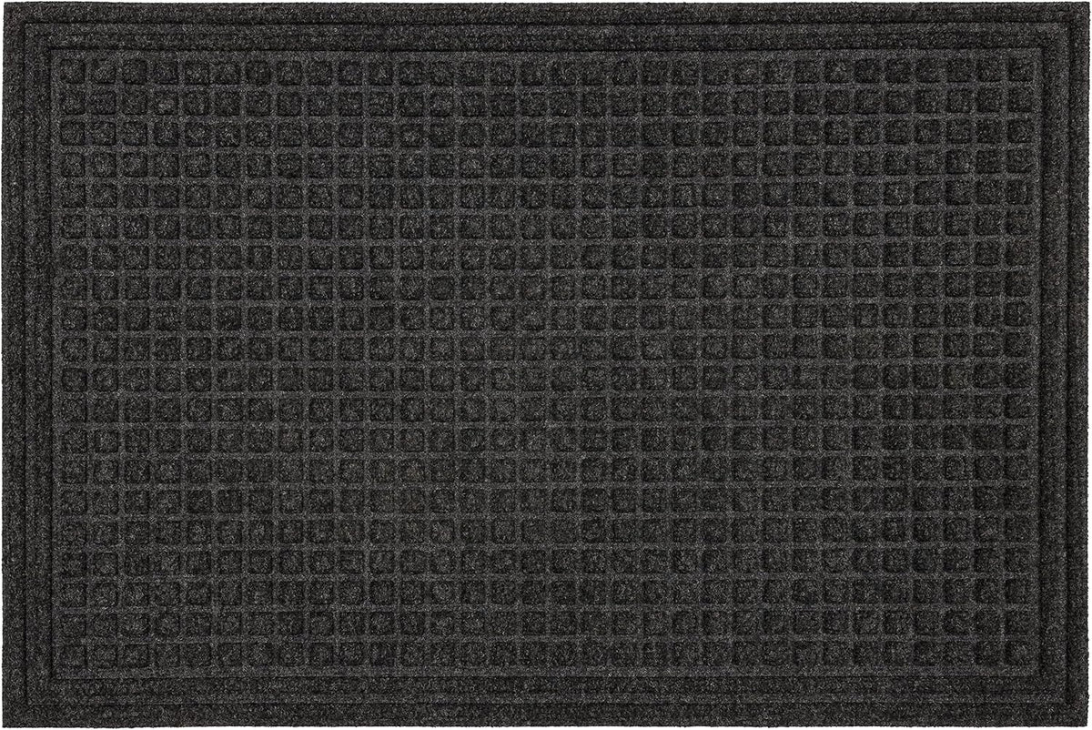 Entryway Door Mat 2' x 3' All Weather Doormat Outdoor Non Slip Recycled Rubber, Black Squares