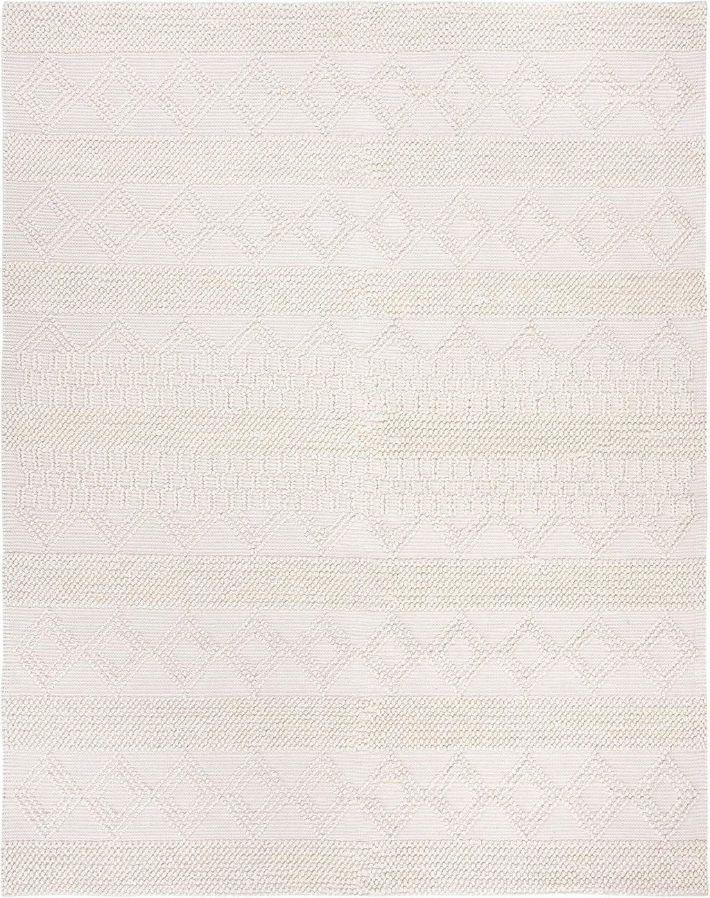 Natura Collection Area Rug, Ivory, Handmade Moroccan Boho Tribal Wool & Cotton, Ideal for High Traffic