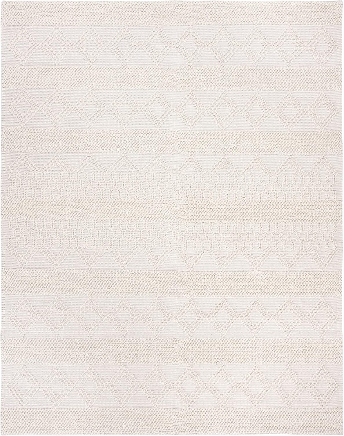 Natura Collection Area Rug, Ivory, Handmade Moroccan Boho Tribal Wool & Cotton, Ideal for High Traffic