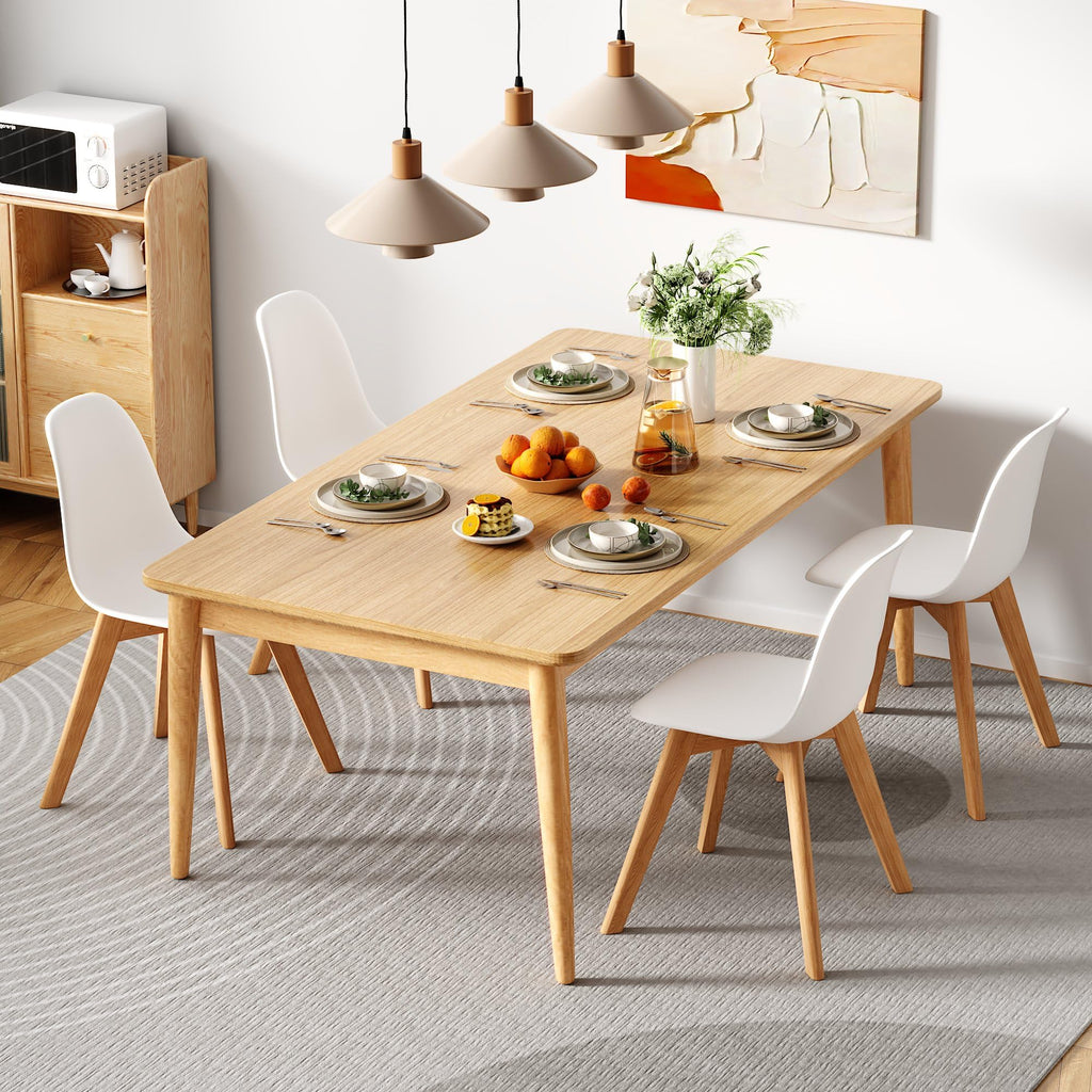 Inspired Eames Style Dining Chairs Set of 4, Mid-Century Modern Kitchen & Dining Room Chairs, Molded Plastic Seat & Back, Solid Wood Legs