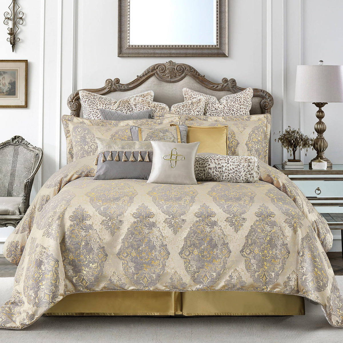 9-Piece Elegant Jacquard Comforter Set, Beige