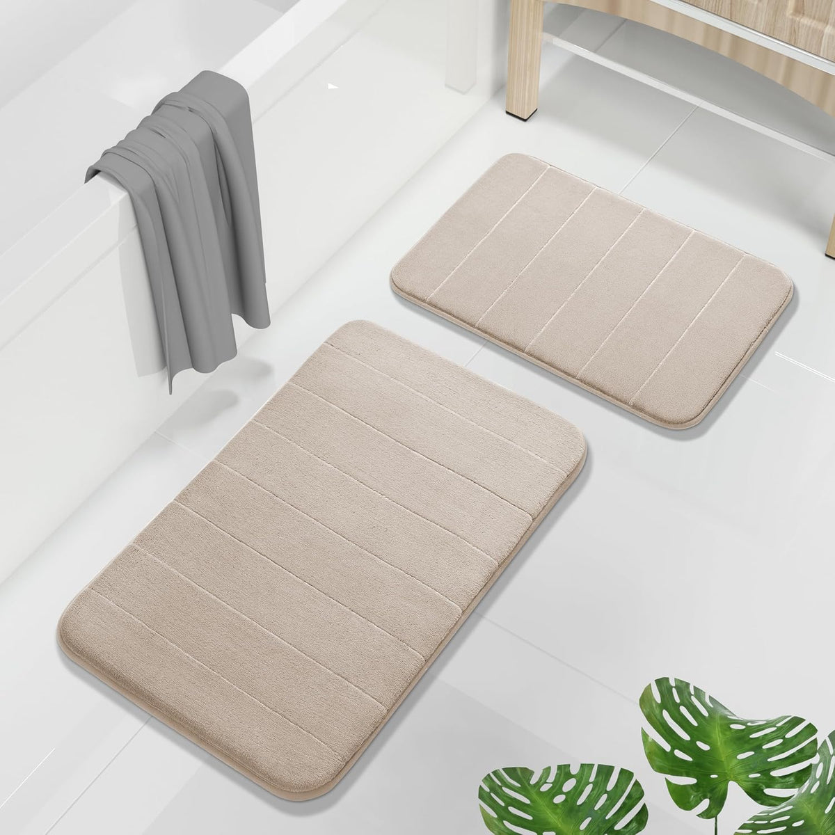 Memory Foam Bathroom Rugs Sets 2 Piece - Super Soft Absorbent Quick Dry Bath Mat Set, Machine Washable Non Slip Floor