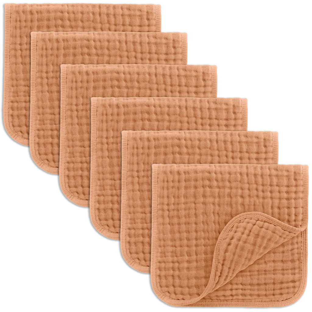 Muslin Burp Cloths 20x10" 6 Pack, Baby Burp Cloths - Caramel