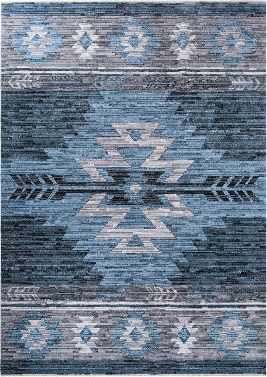 HR- Southwestern Rug Navajo Native American Inspired Modern Faded Tribal Floorcover Area Rugs Navy Blue Gray