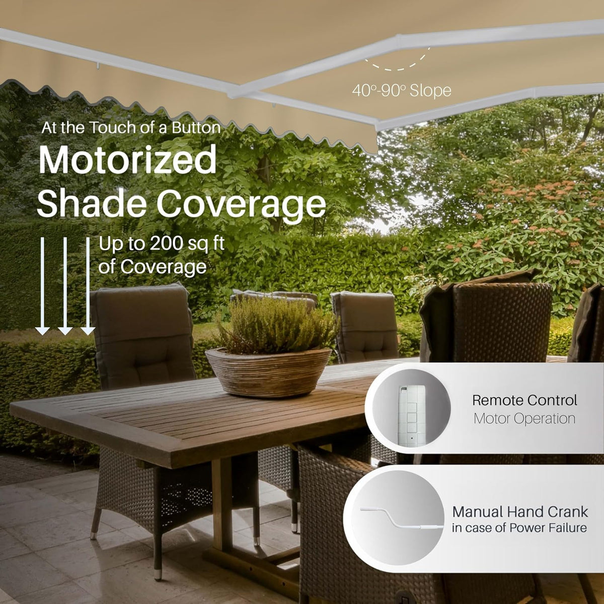 Electric Patio Awning Caribbean White Frame 20x10 Desert Sand | Retractable sunshade for decks and balconies