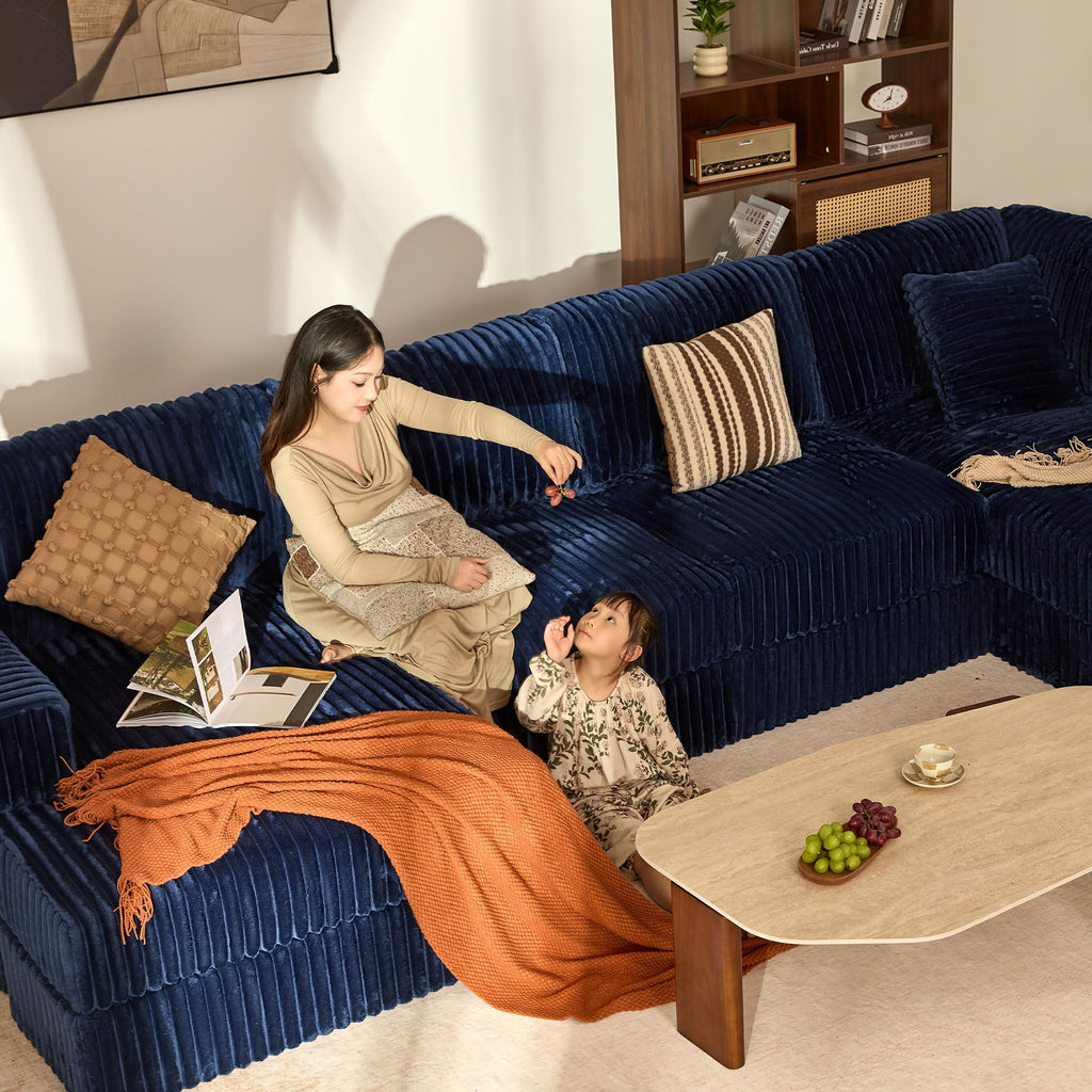 139" U-Shaped Cloud Couch, Modular Sectional, Deep Seats, Navy