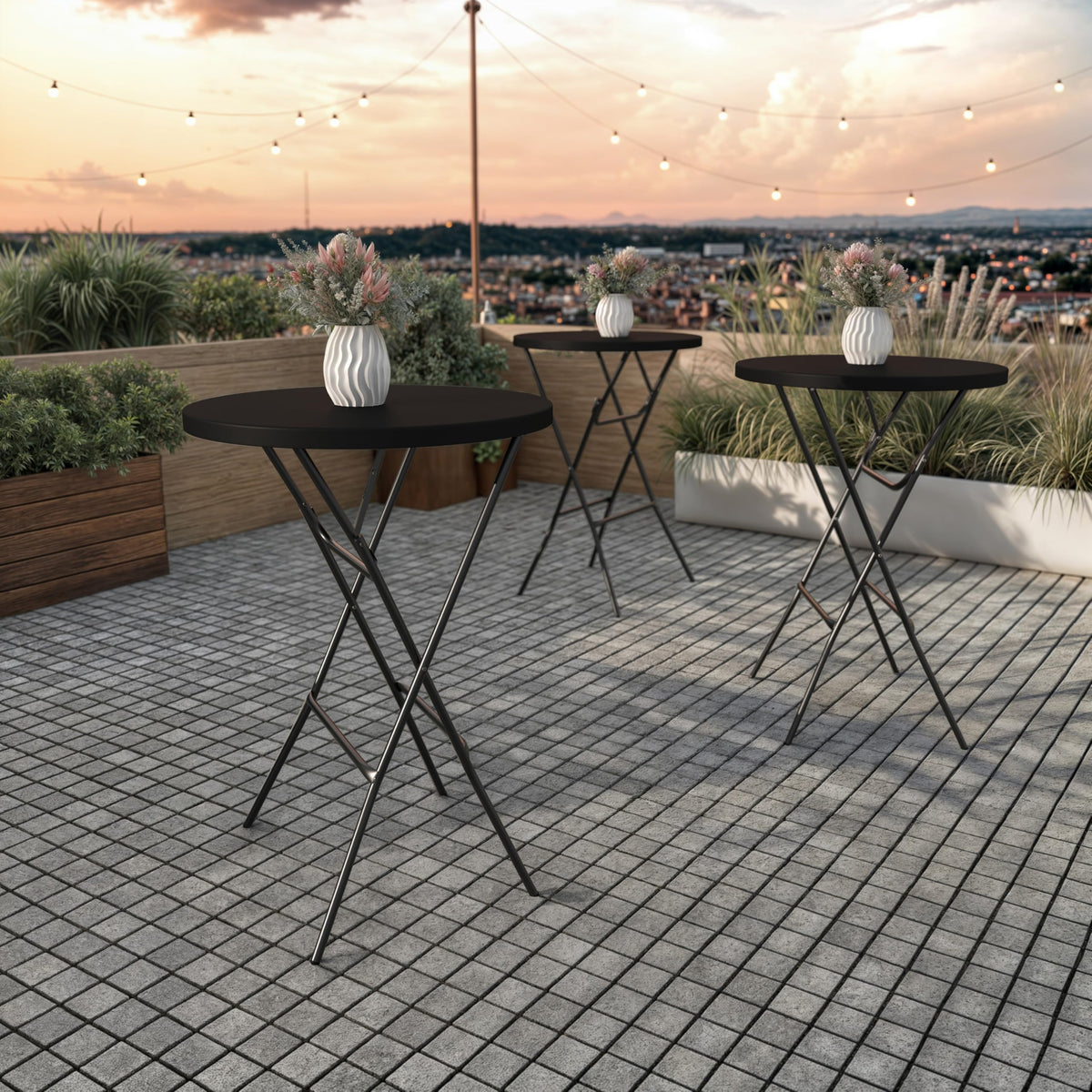 2.6-Foot Round Black Plastic Folding Table