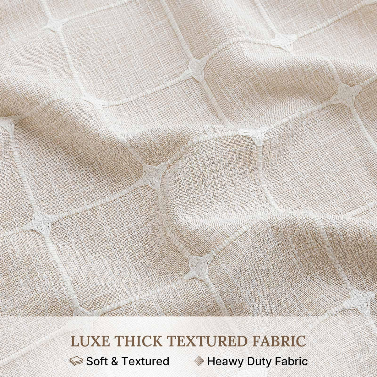 RiverDream Farmhouse No Hooks Shower Curtain with Snap-in Liner, Linen, 54x80