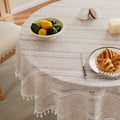Hemstitched Striped Boho Table Cloth, 54 Inch Round Natural